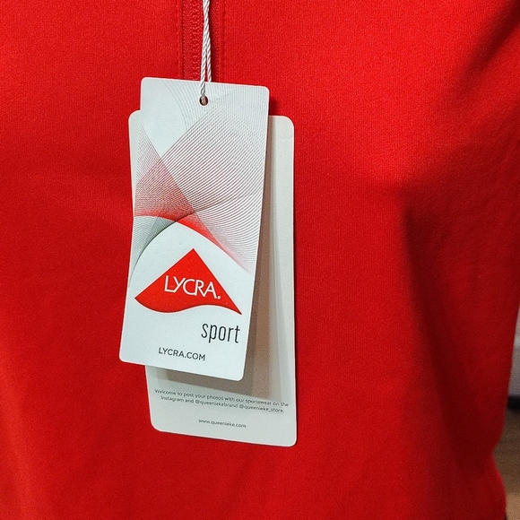 Lycra Queenieke Red Women's LG Long Sleeve Workout Shirt Half Zip Athletic Slim - Picture 2 of 9